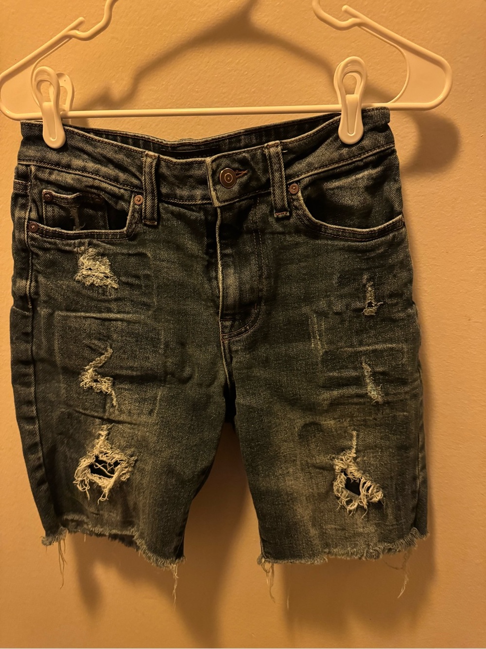 No Boundaries Distressed Dark Blue Denim Jean Shorts